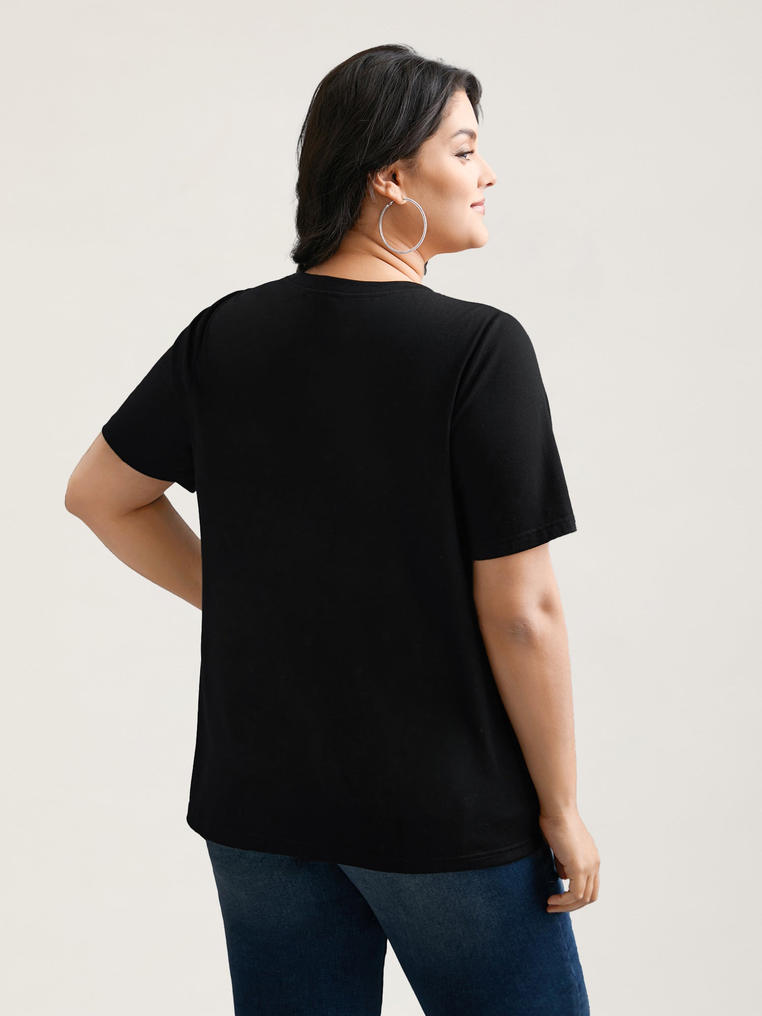 Crew Neck Rhinestone Heart T-Shirt
