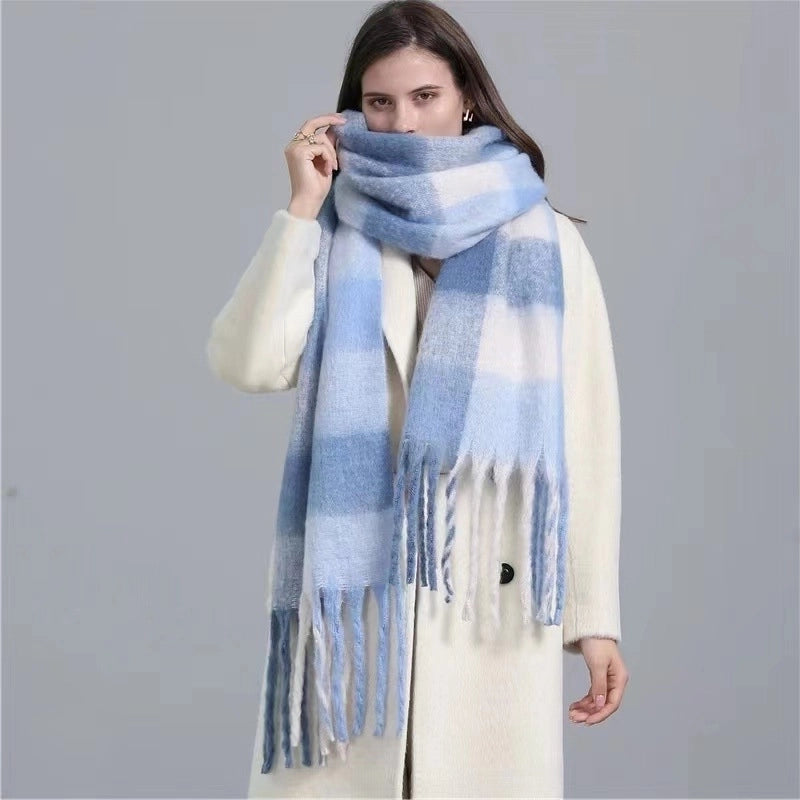 Mohair Nipped Color Scarf Cashmere Thickened Warm Scarf Shawl
