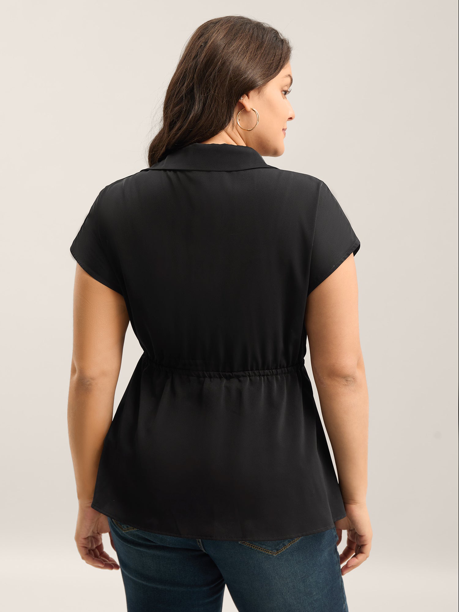 Solid Drawstring Waist Blouse