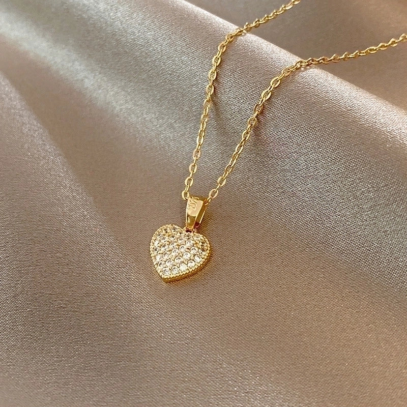 Elegant Minimalist Geometric Titanium Steel Plating Inlay Artificial Pearls Shell Zircon Necklace