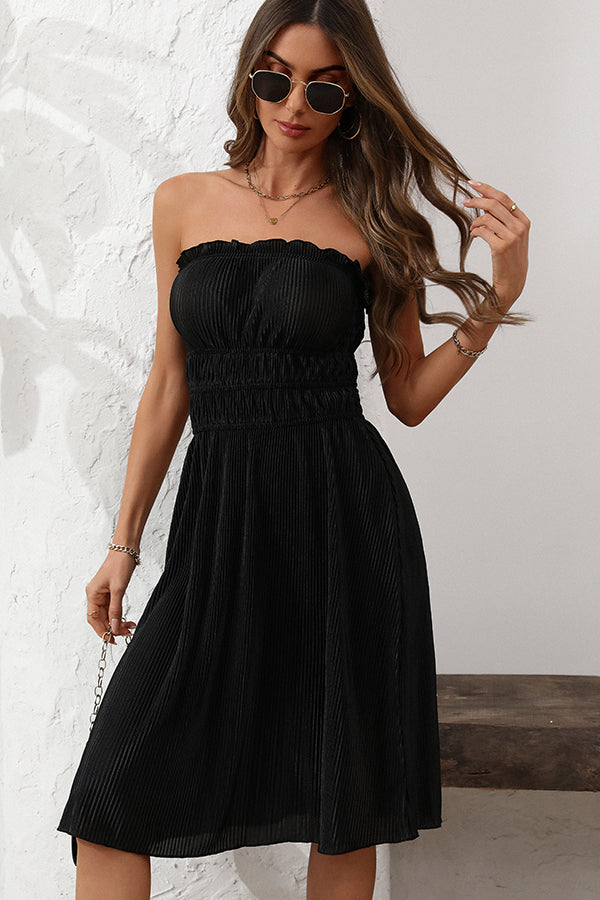 Smocked Waist Bandeau Solid Color Dress