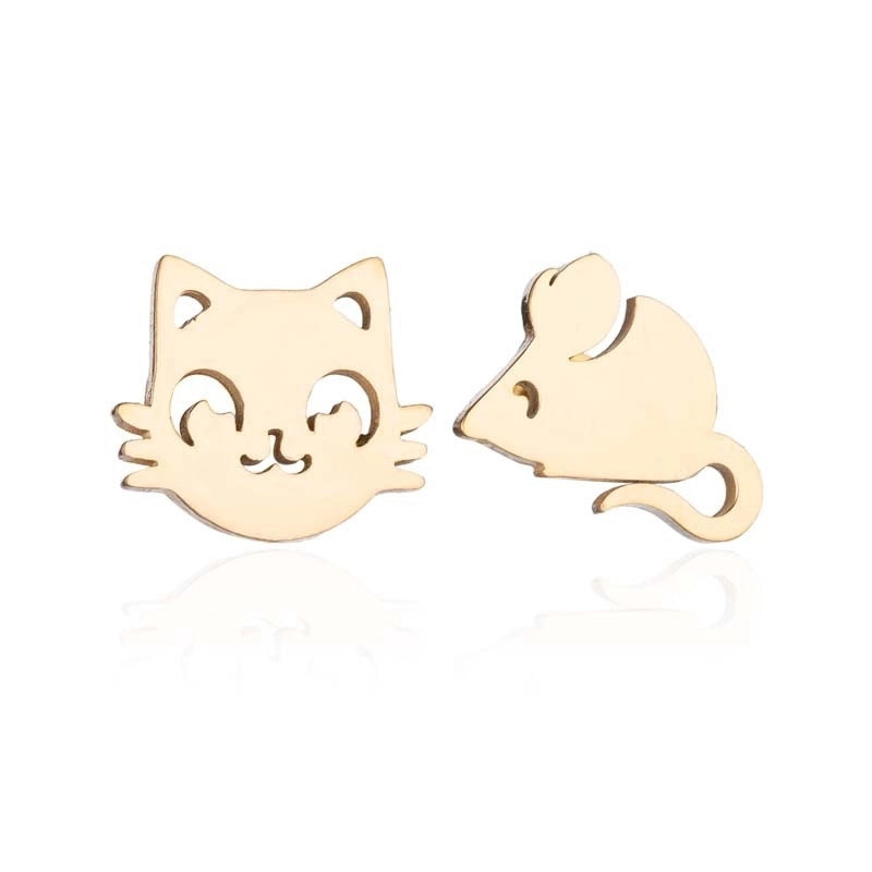 1 Pair Cute Cat Plating 304 Stainless Steel 18K Gold Plated Ear Studs