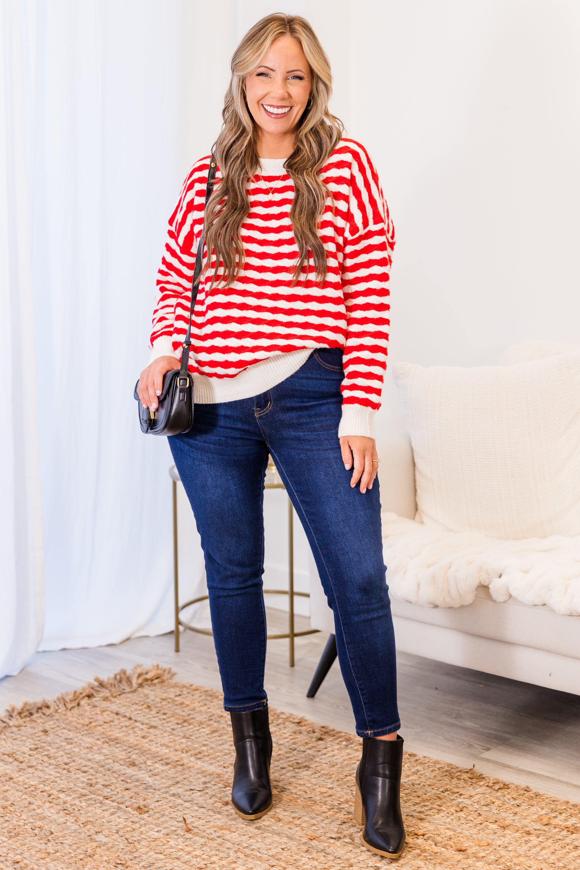 Peppermint Twist Sweater. Red-White