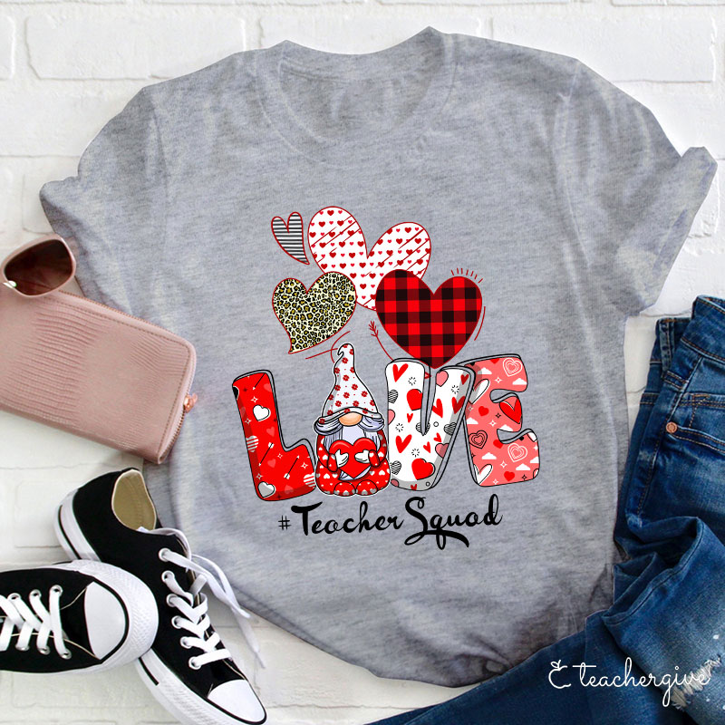 Three Hearts Love Gnome Teacher T-Shirt