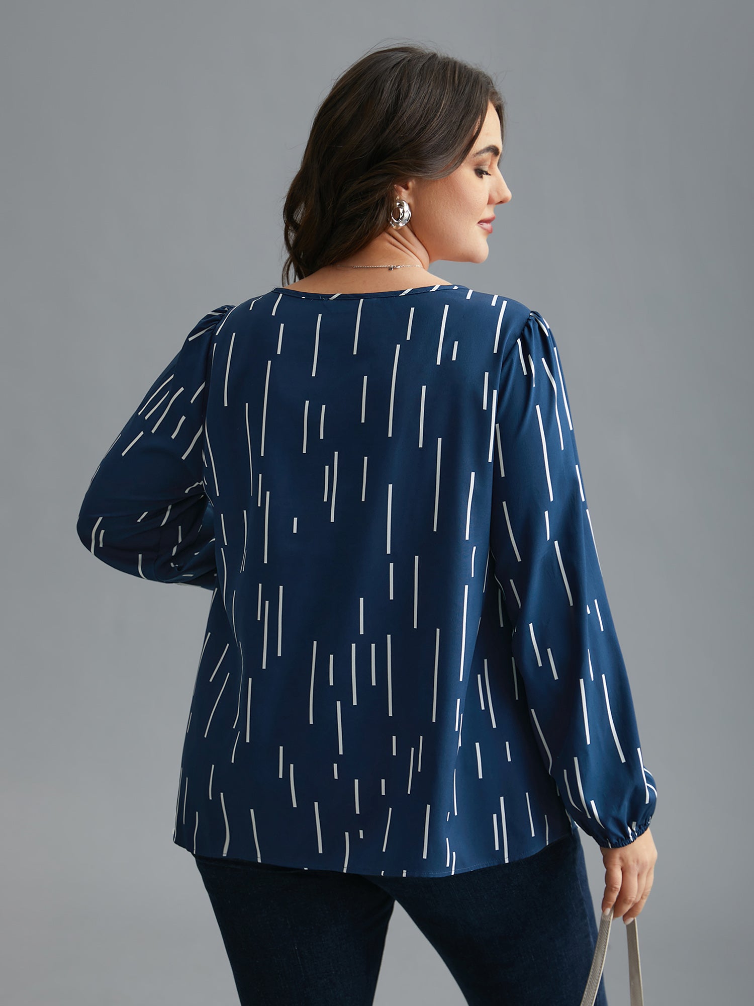 Geometric Print Notched Collar Blouse