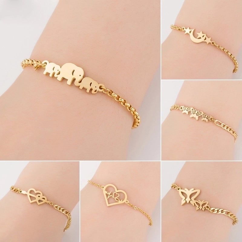 Women's Fashion Heart Butterfly Elephant Stainless Steel No Inlaid Bracelets Plating Stainless Steel Bracelets