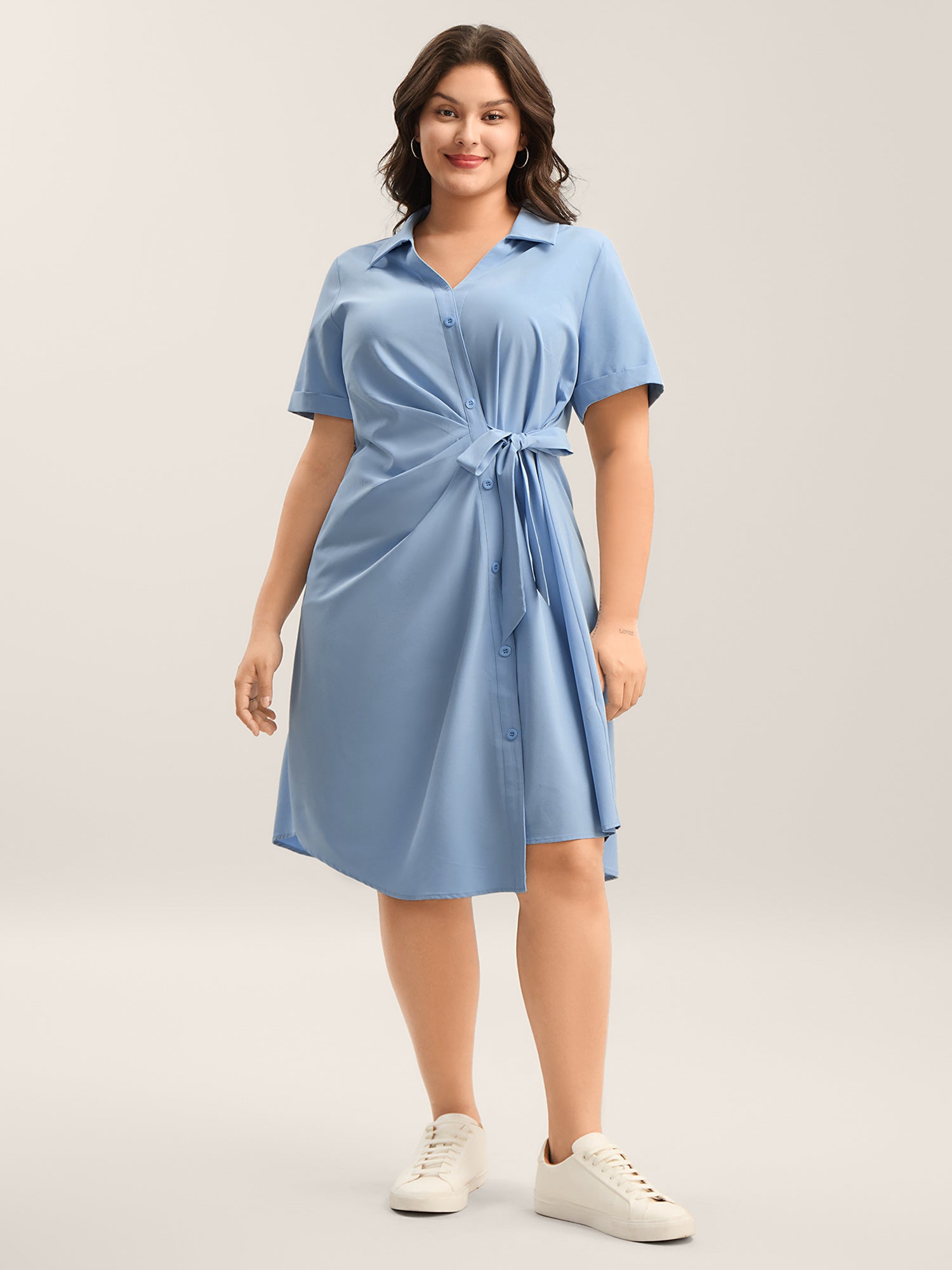 Woven Knotted Solid Shirt Dress