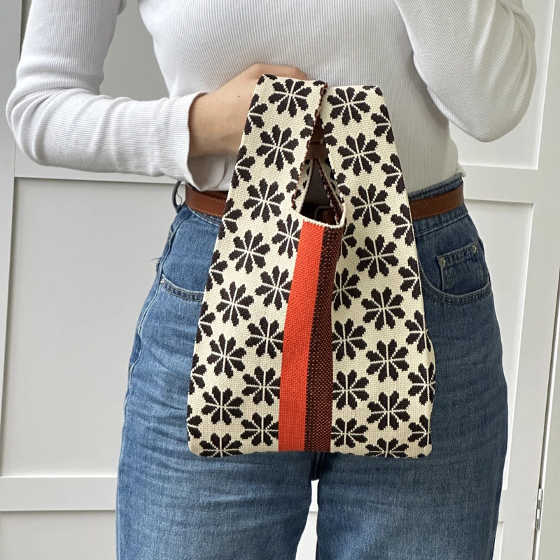 Women's Polyester Printing Color Block Cute Square Open Handbag