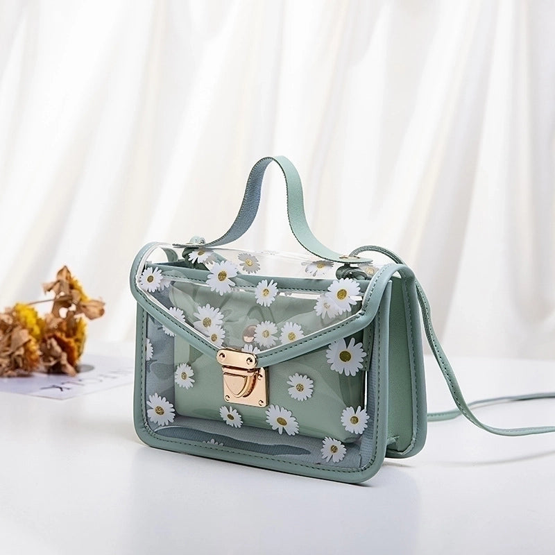 Women's Large All Seasons Tpu Pu Leather Daisy Vintage Style Square Lock Clasp Shoulder Bag