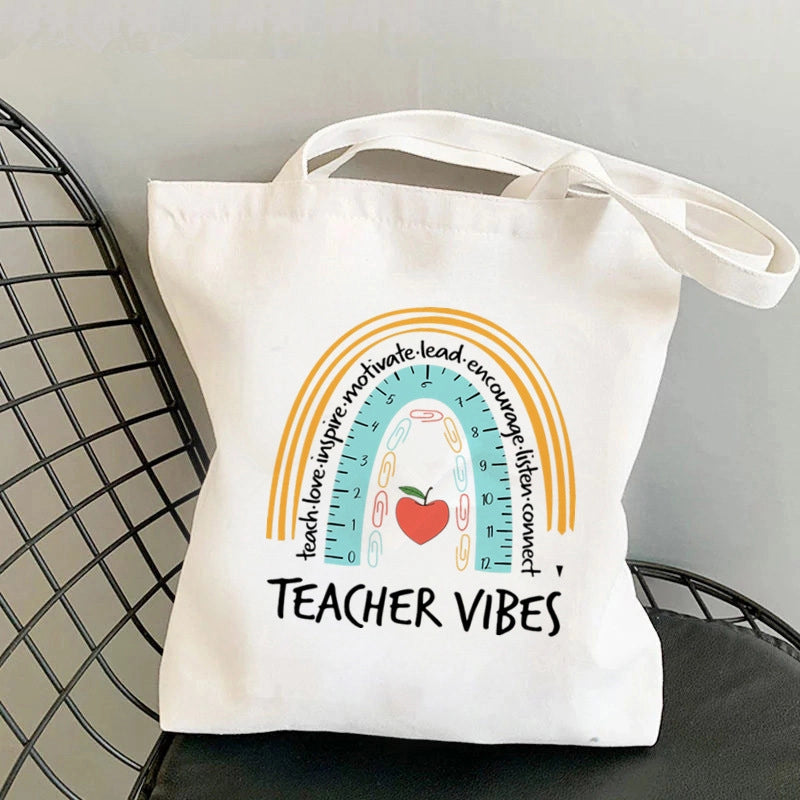 Women's Medium Canvas Letter Rainbow Preppy Style Classic Style Square Zipper Canvas Bag