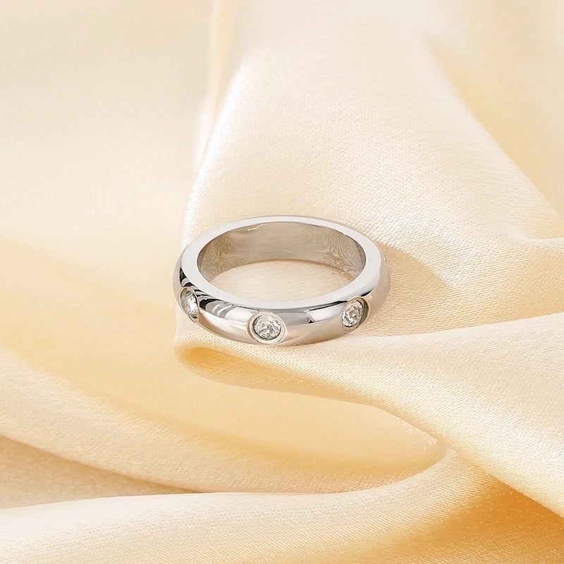 Minimalist Round 304 Stainless Steel Zircon 18K Gold Plated Inlay Rings