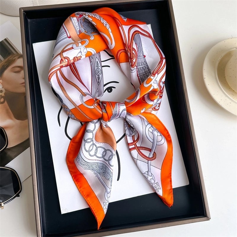 Unisex Casual Minimalist Stripe Flower Polyester Satin Printing Silk Scarf