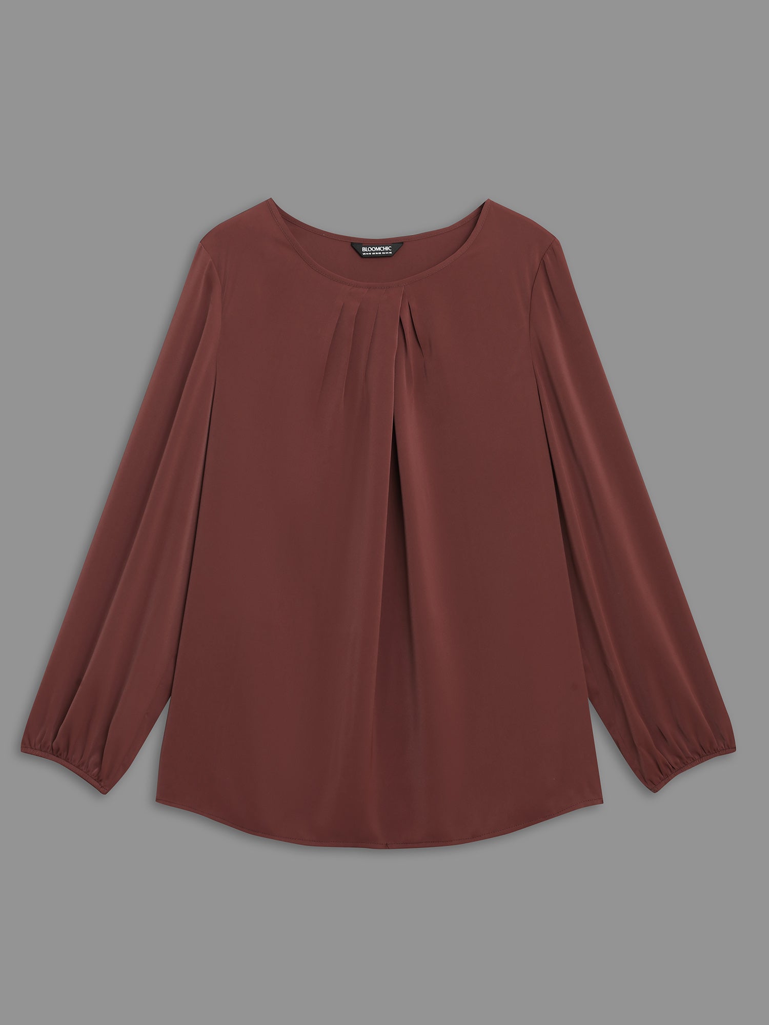 Solid Crew Neck Lantern Sleeve Blouse