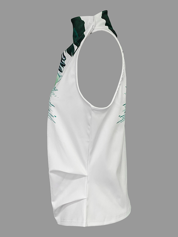 Loose Sleeveless Printed Mock Neck Vest Top