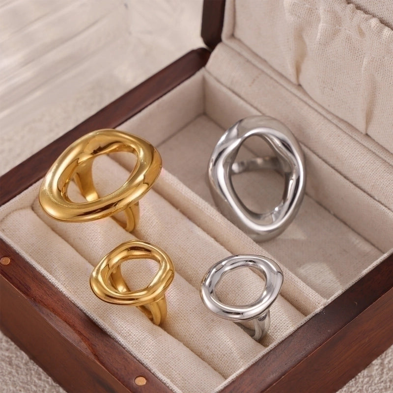 IG Style Minimalist Oval 304 Stainless Steel 18K Gold Plated Hollow Out Rings