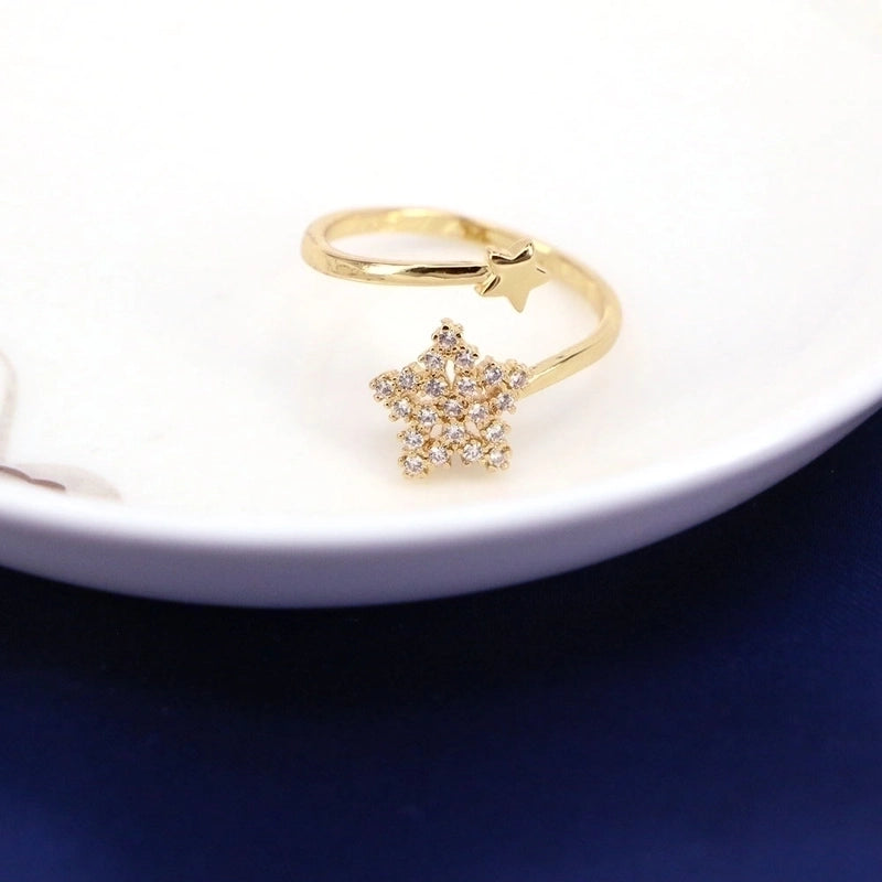 5 Pieces Fashion Star Copper Open Ring Plating Inlay Zircon Copper Rings