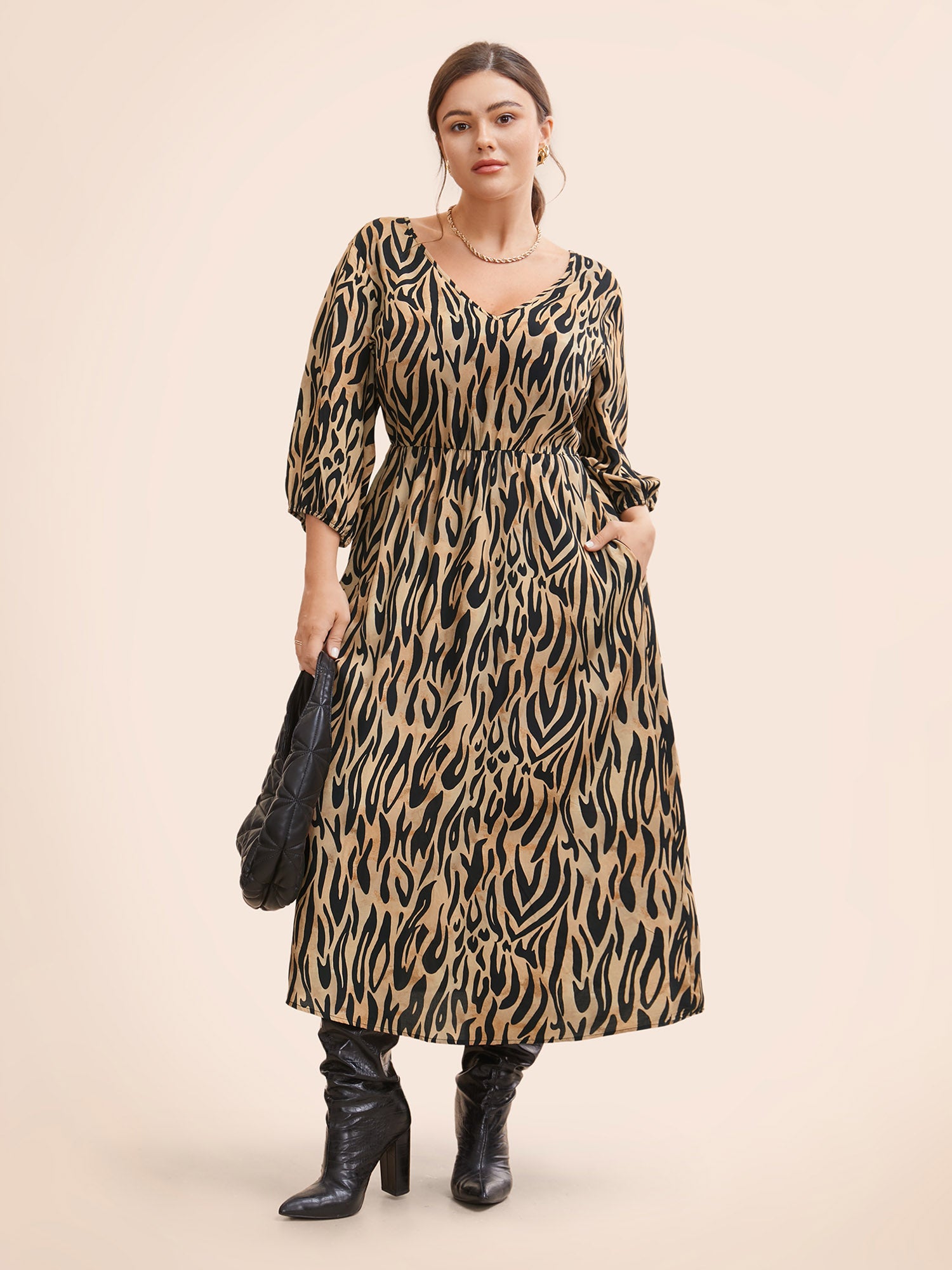 Leopard Print Tie Knot Lantern Sleeve Dress