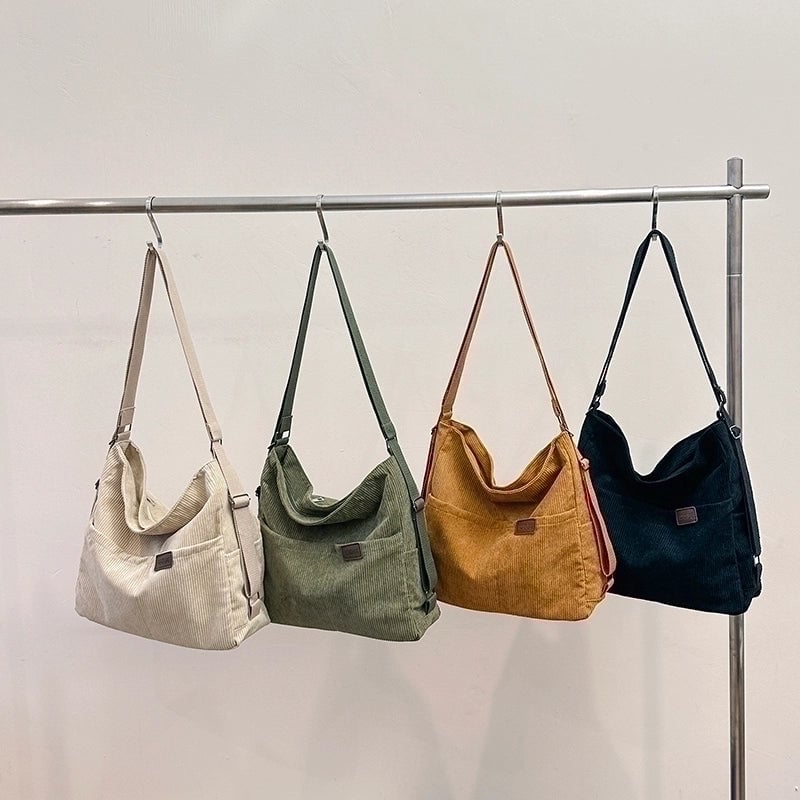 Women's Corduroy Solid Color Classic Style Square Zipper Shoulder Bag