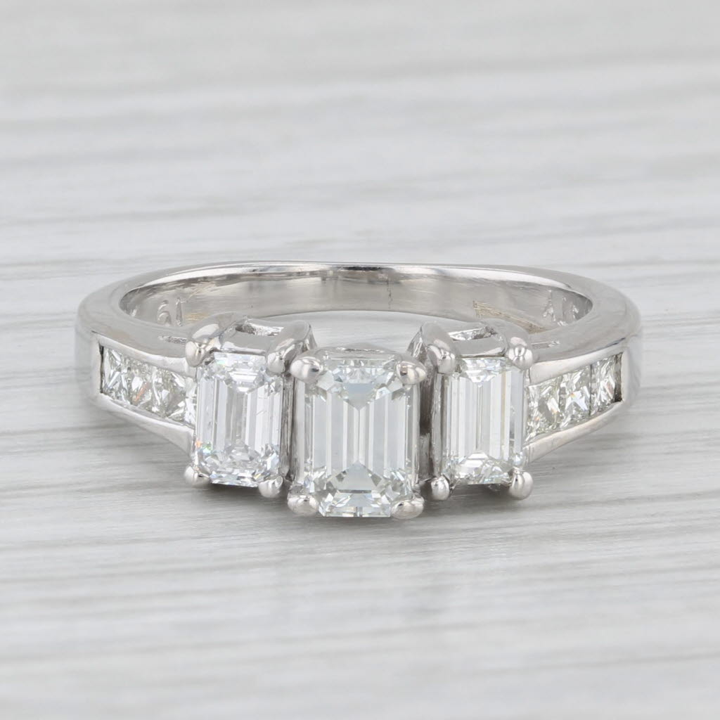 1.24ctw 3-Stone Emerald Cut Engagement Ring 14k White Gold Size 6.25