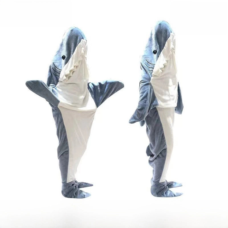 Shark Sleeping Bag Furry Hoodie Sleeping Bag Thick Nightgown Loose Jumpsuit Shark Lazy Blanket