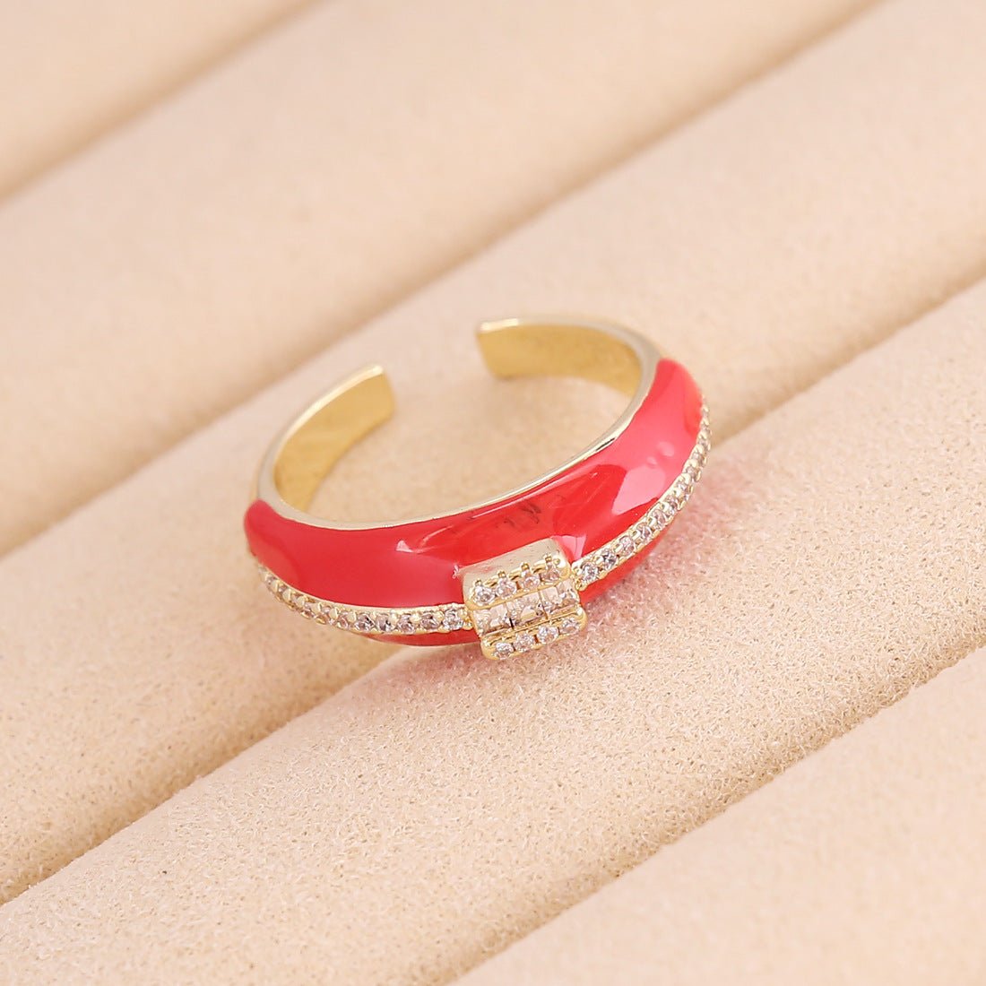 Women IG Style Metal Heart Copper Oil Dripping Rings