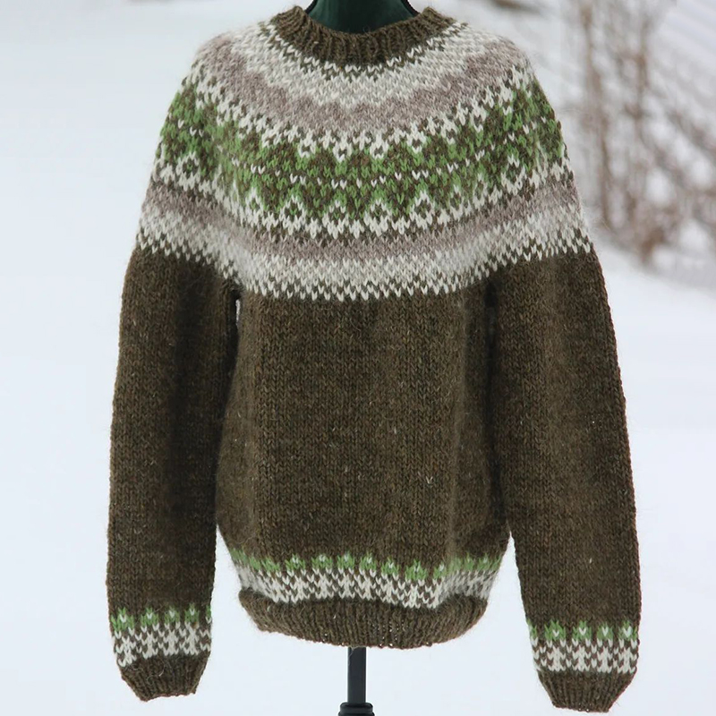 Vintage Knitted Jacquard Iceland Cozy Crew Neck Sweater