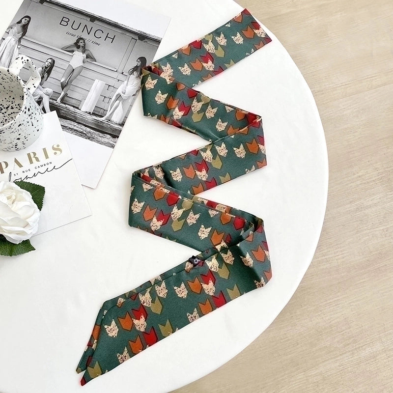 Women's Minimalist Classic Style Color Block Satin Printing Silk Scarf