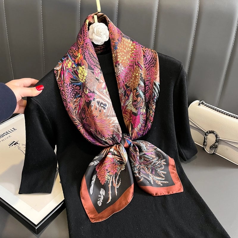 Women's Casual Plant Satin Printing Silk Scarf