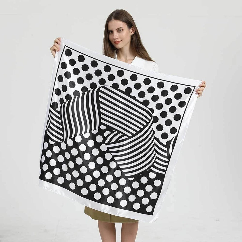 Women's Elegant Letter Plaid Polka Dots Satin Printing Silk Scarf