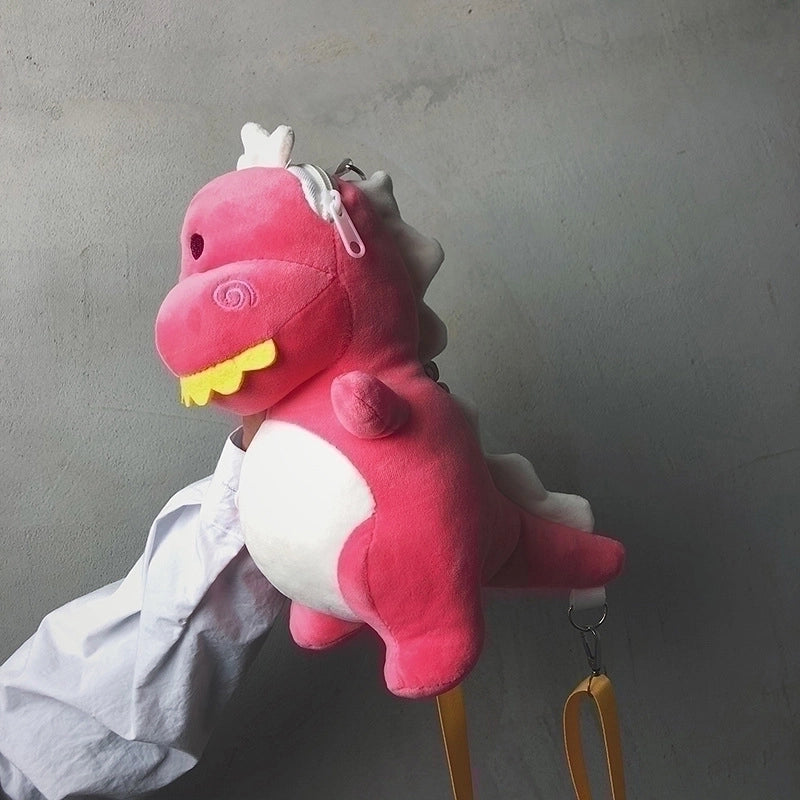 Women's Small Plush Dinosaur Cute Zipper Shoulder Bag Phone Wallets Crossbody Bag