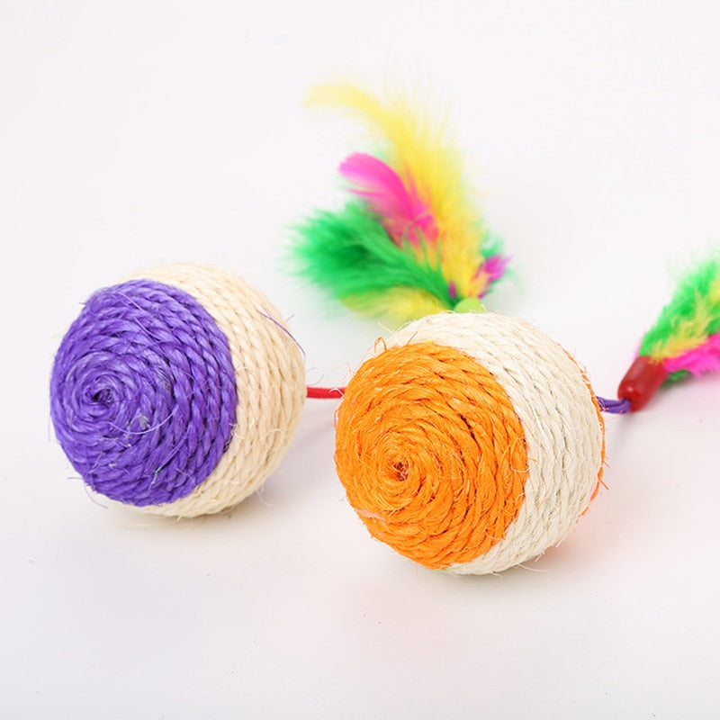 Soft feathers cat sisal toy ball