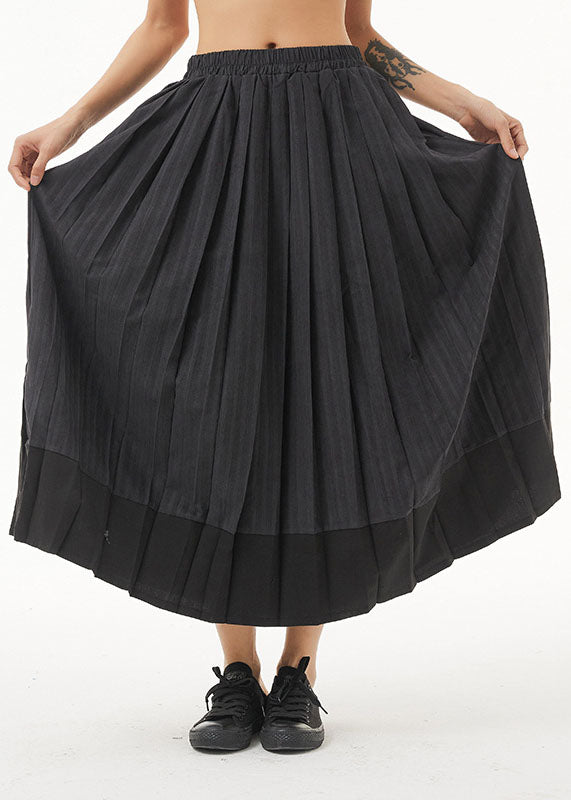 Bohemian Dark Grey elastic waist Patchwork pleated Skirt Spring