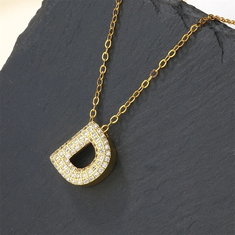 Copper 18K Gold Plated Casual Minimalist Inlay Letter Zircon Pendant Necklace