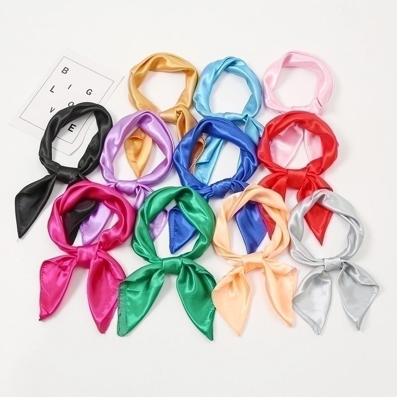 Women's Fashion Solid Color Satin Sewing Silk Scarves