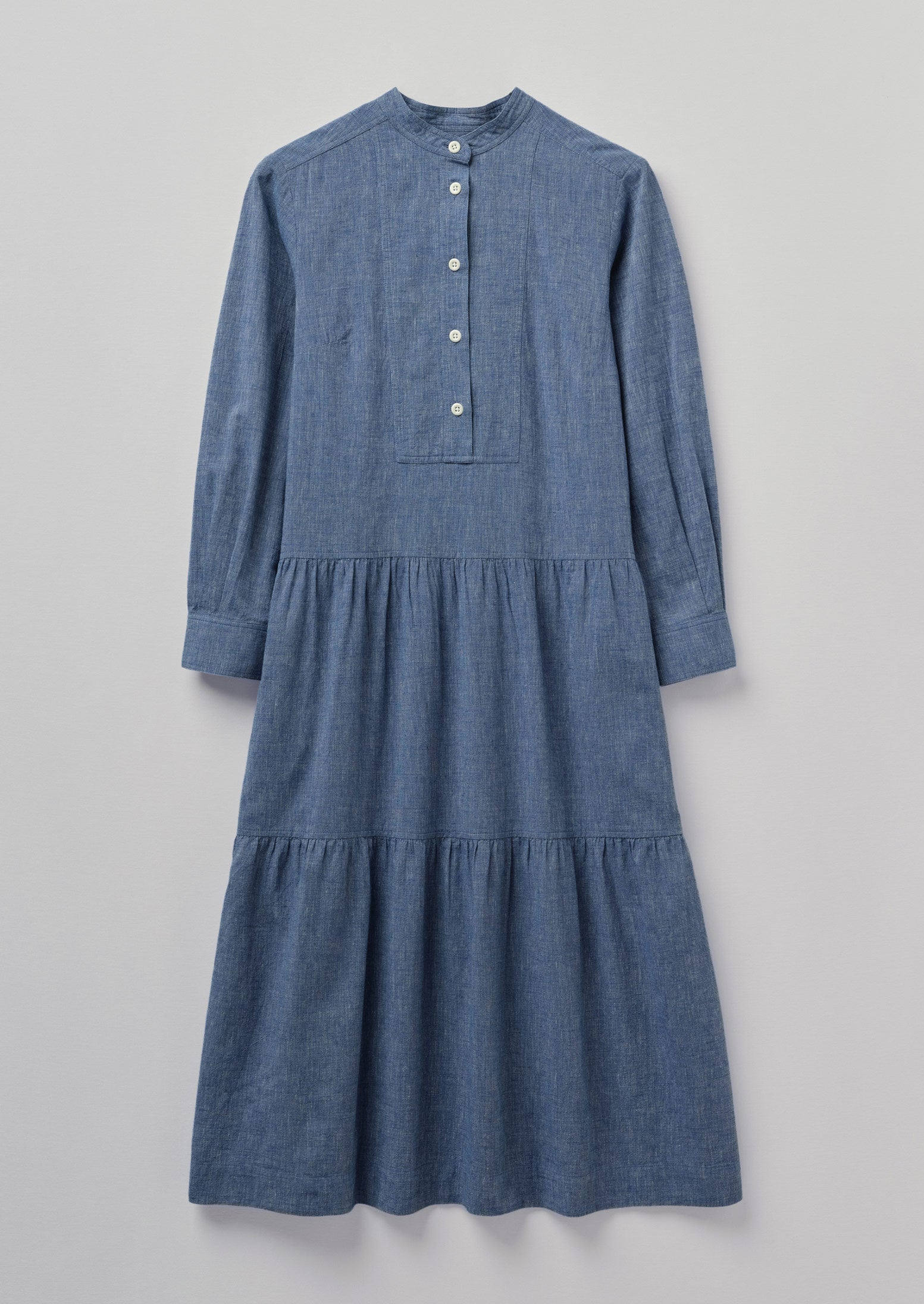 Rosa Cotton Linen Tiered Dress | Chambray Blue