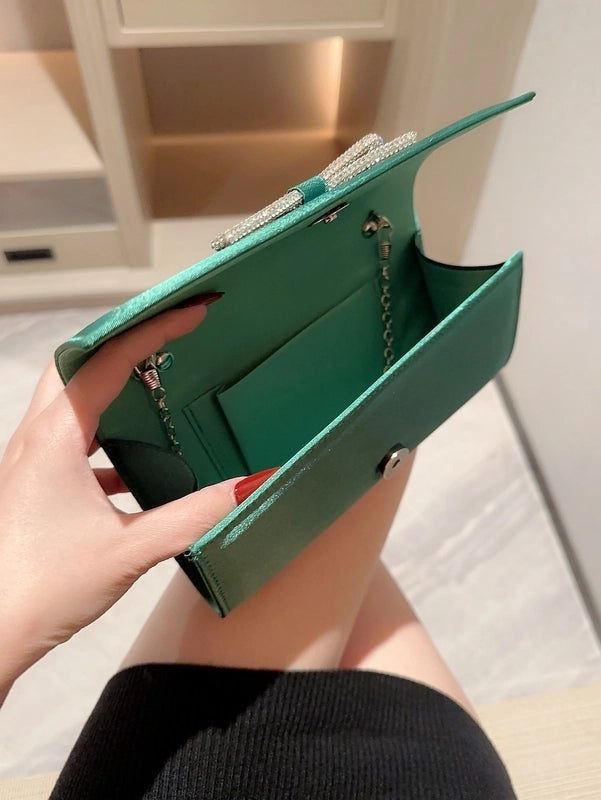 Apricot Green Black Polyester Solid Color Bow Knot Bowknot Evening Bags