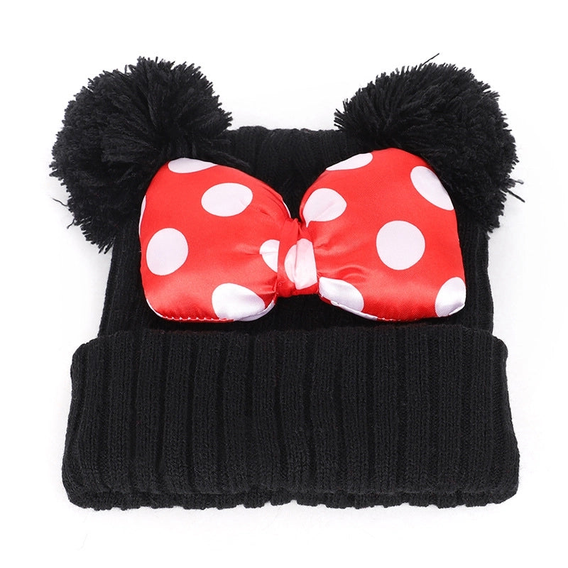 Children Unisex Basic Minimalist Polka Dots Bowknot Eaveless Wool Cap
