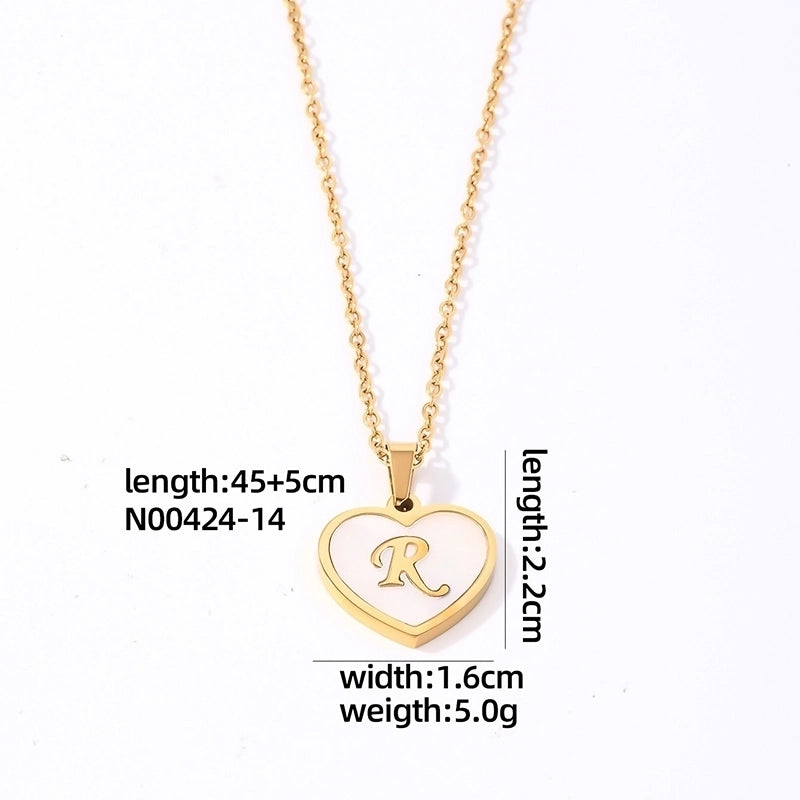 304 Stainless Steel Casual Minimalist Plating Inlay Letter Heart Shape Shell Pendant Necklace