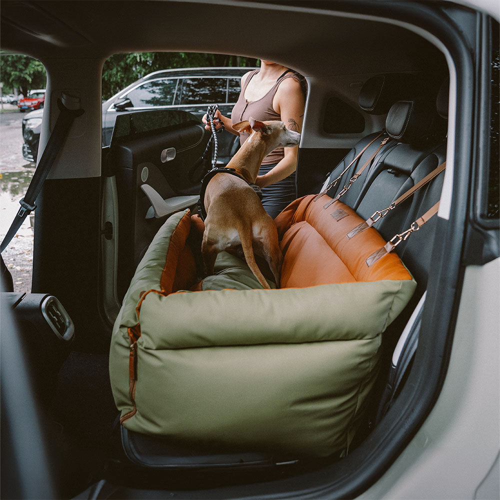 Large Deluxe Faux Leather Dog Car Seat Booster Bed - Urban Voyager