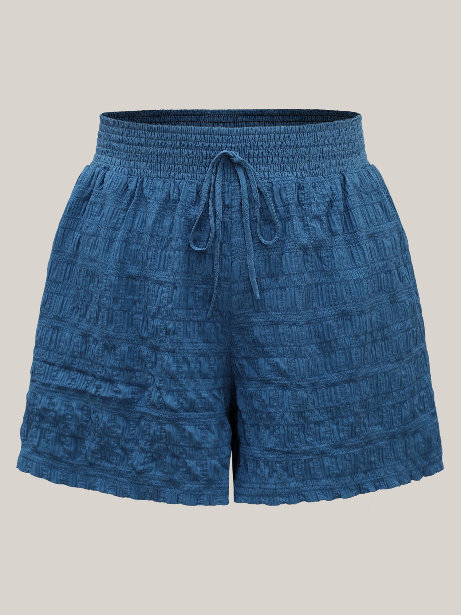 Textured Shirred Waist Tie Shorts