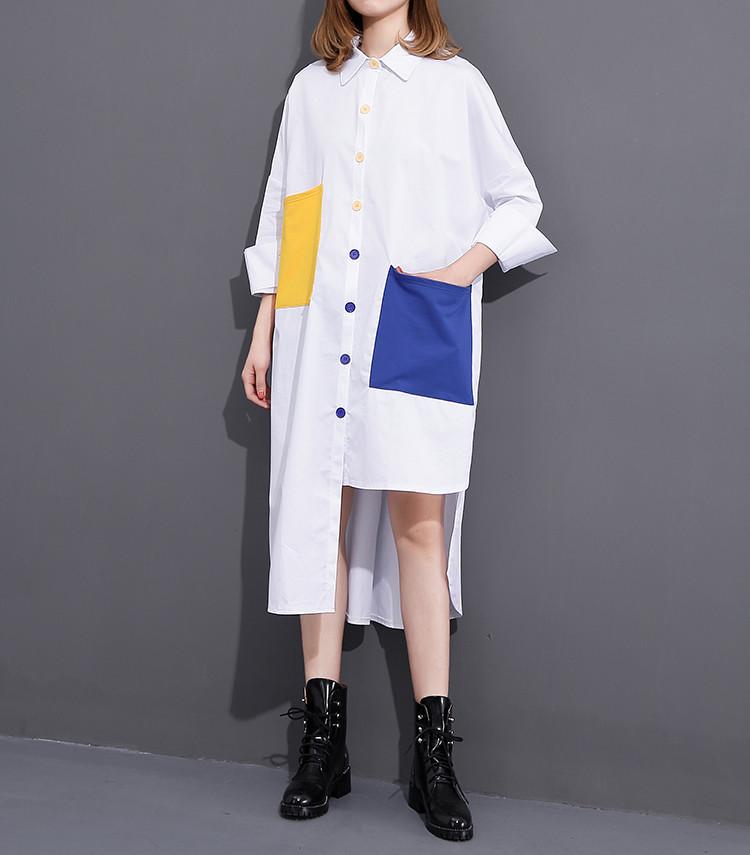 Asymmetrical Yellow And Blue Button Up Shirt Dress