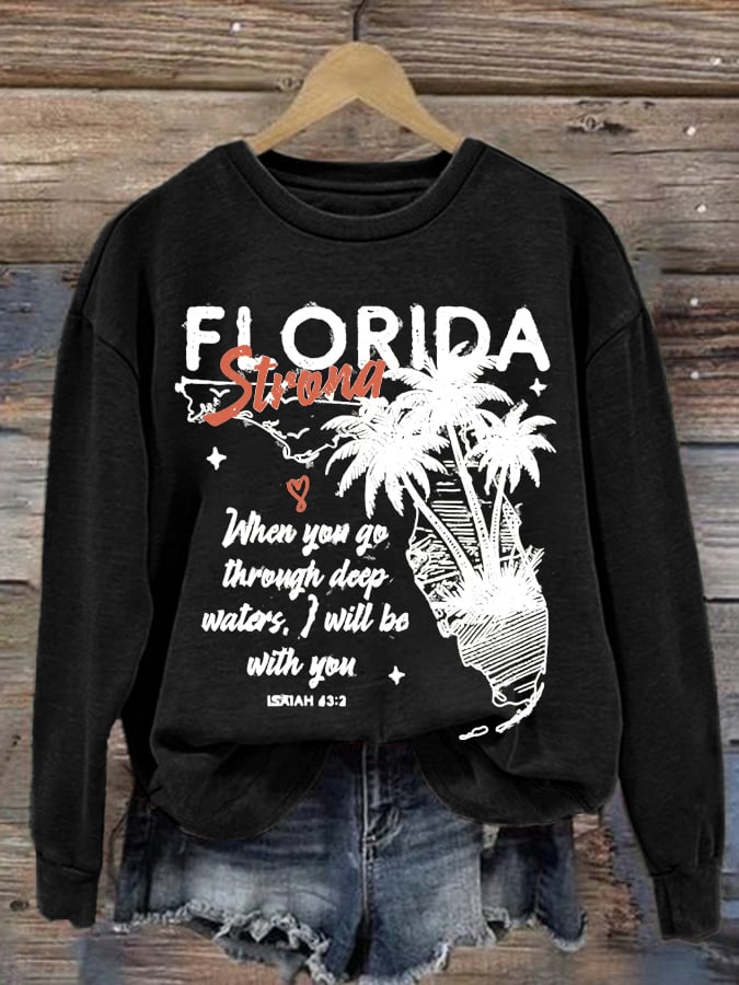 Women's Southeast Hurricane Helene Florida Strong Print Crewneck Sweatshirt