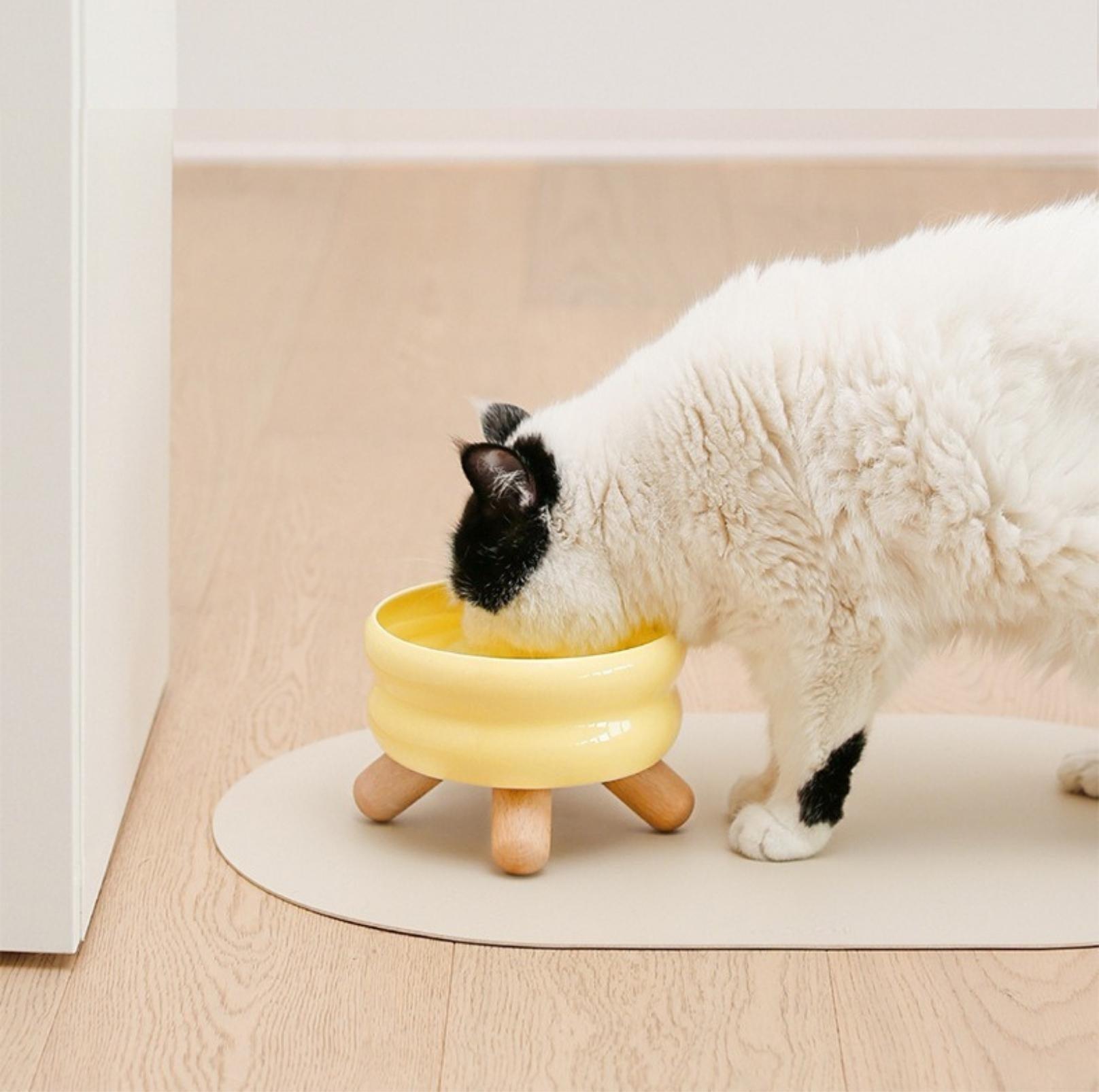 Gulu Ceramic Pet Food/Water Cat Bowls Small Dog Bowls with Wooden Stand