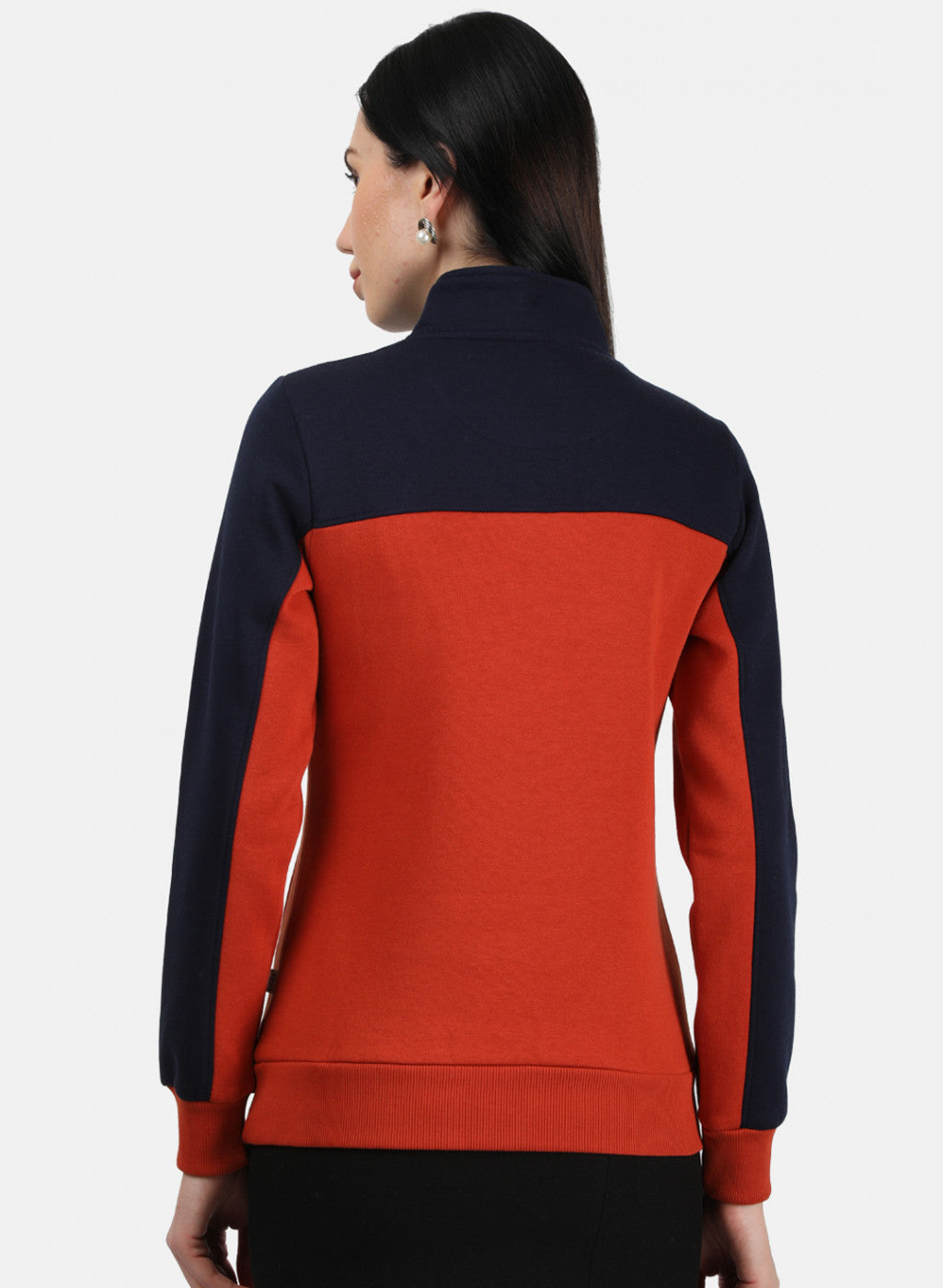 Women Orange & Navy Plain Sweatshirt