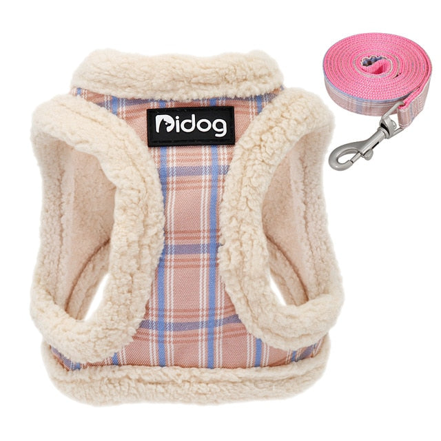 Plaid Furry Puppy Harness Leash Set