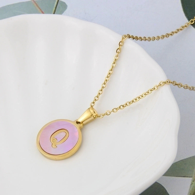 Minimalist Letter Titanium Steel Plating Inlay Shell Pendant Necklace