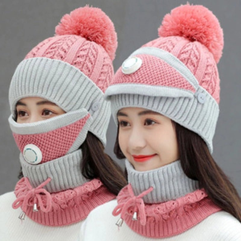 Women's Basic Minimalist Color Block Pom Poms Eaveless Wool Cap