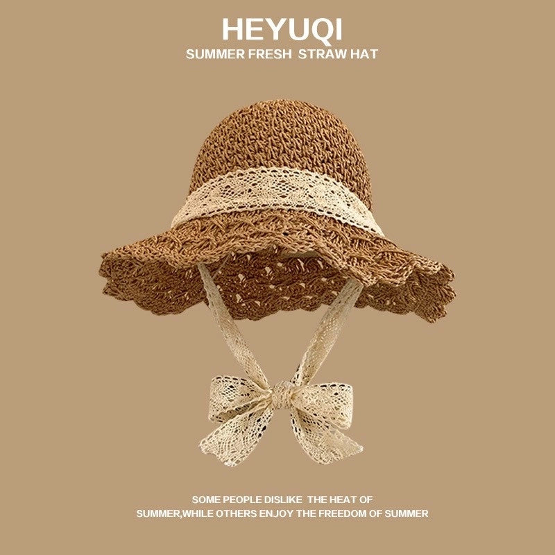 Women's Vacation Minimalist Letter Solid Color Big Eaves Straw Hat