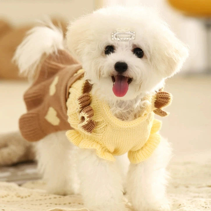 Ruffled Collar Knitted Dog Cat Sweater Dress