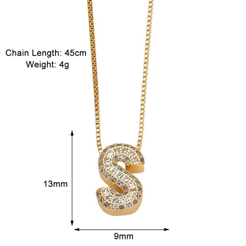 Copper 18K Gold Plated Modern Style Minimalist Plating Inlay Letter Zircon Pendant Necklace